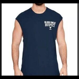 Mens Under Armour Project Rock B.S.R Cut-Off Shirt Large 1345817 408 Blue